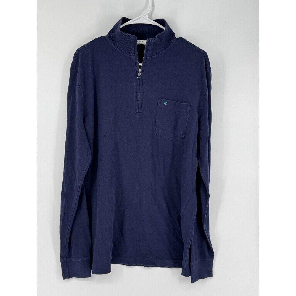 Criquet Quarter Zip Shirt Men Size L Navy Pull Over Long Sleeve Organic‎ Cotton